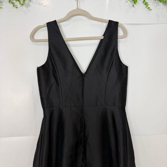 Alfred Sung Black Gown V-Neck Satin Twill A-Line Formal Maxi Dress Sleeveless 12 - Picture 2 of 13